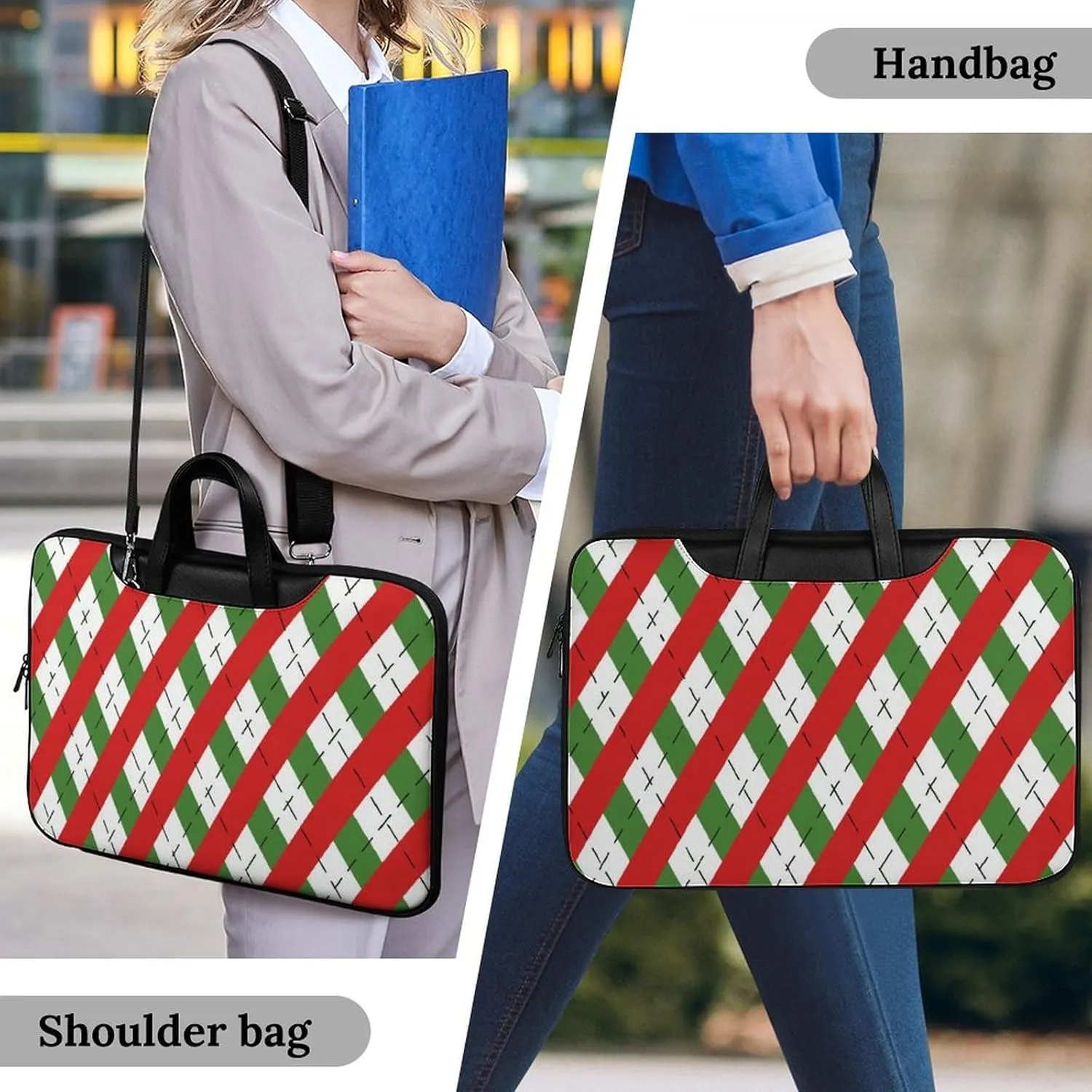 Christmas Checkered Leather Bag Laptop Case Slim Water Resistant Computer Bags with Handle Briefcase for Work