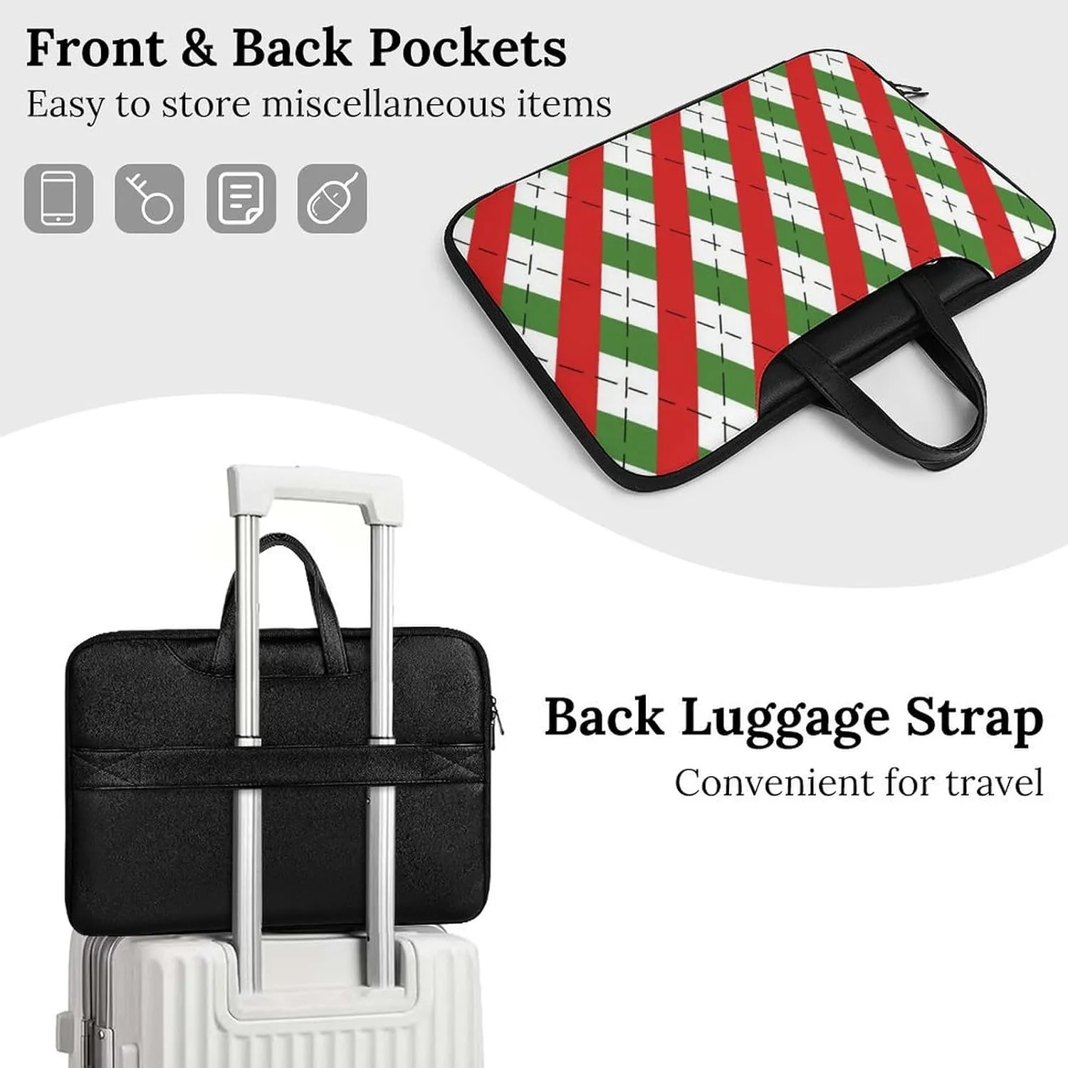 Christmas Checkered Leather Bag Laptop Case Slim Water Resistant Computer Bags with Handle Briefcase for Work