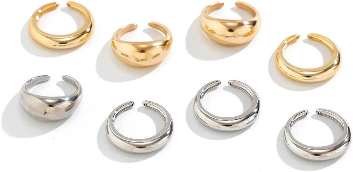 Chunky Gold & Silver Rings Set - Adjustable Thick Statement Rings for Women