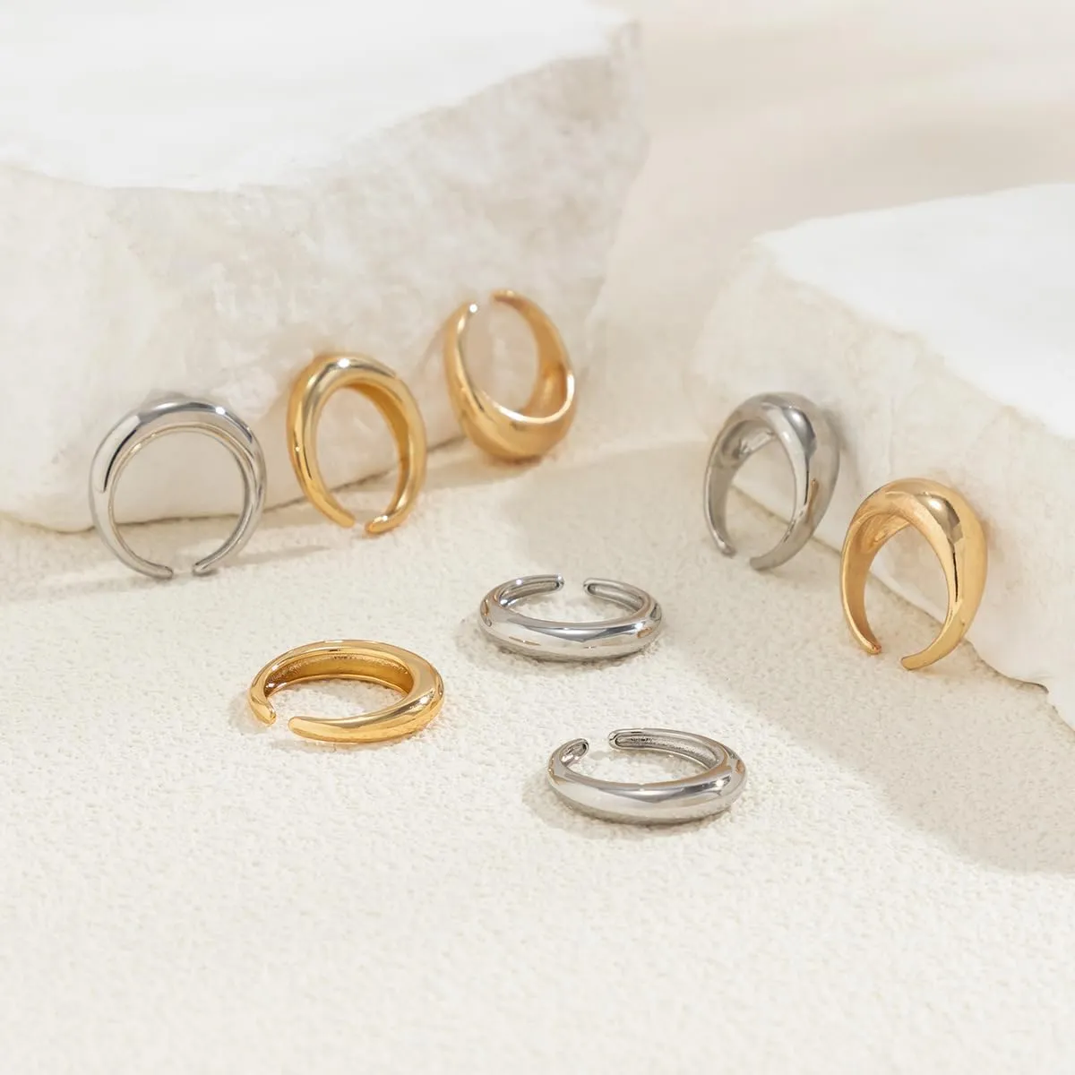 Chunky Gold & Silver Rings Set - Adjustable Thick Statement Rings for Women