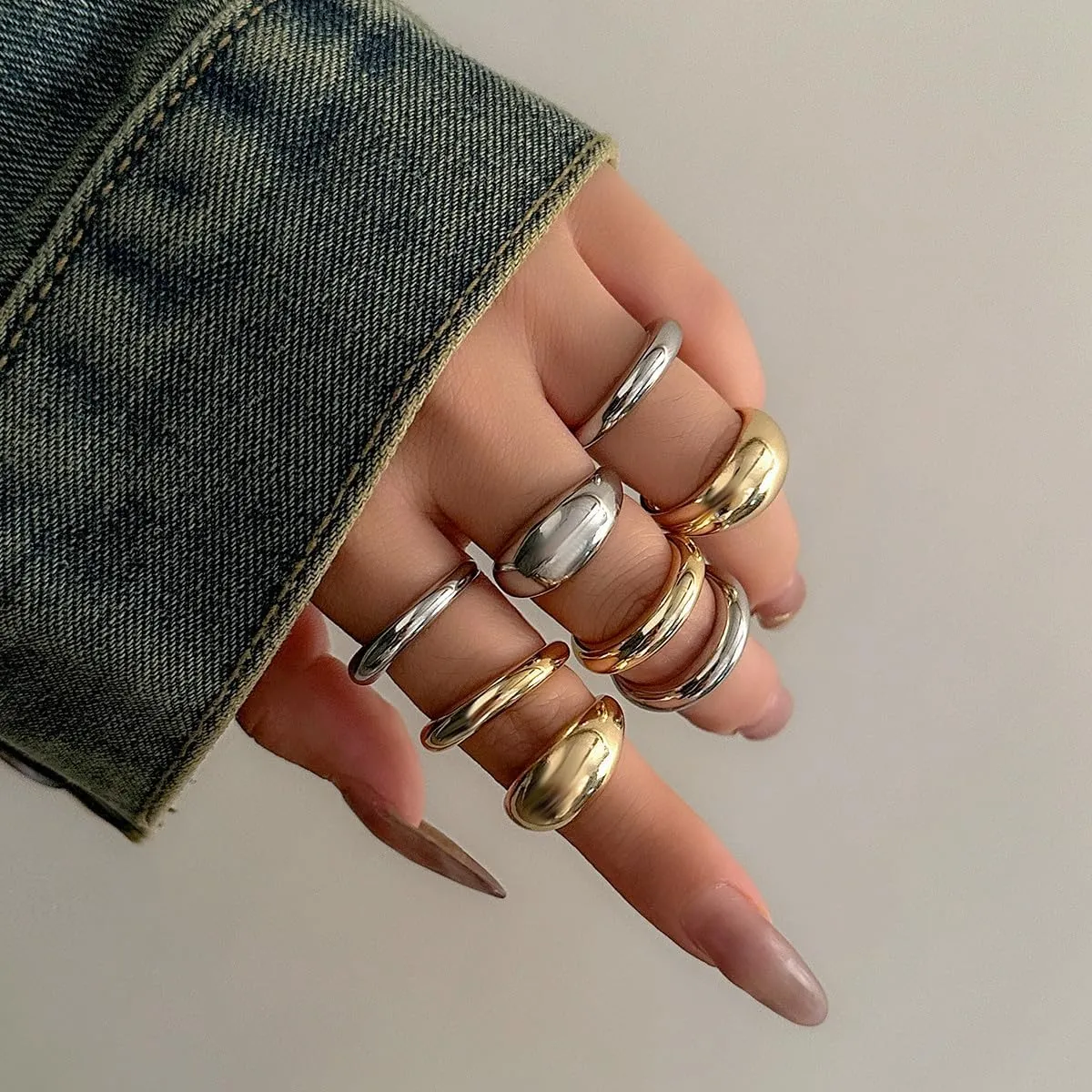 Chunky Gold & Silver Rings Set - Adjustable Thick Statement Rings for Women