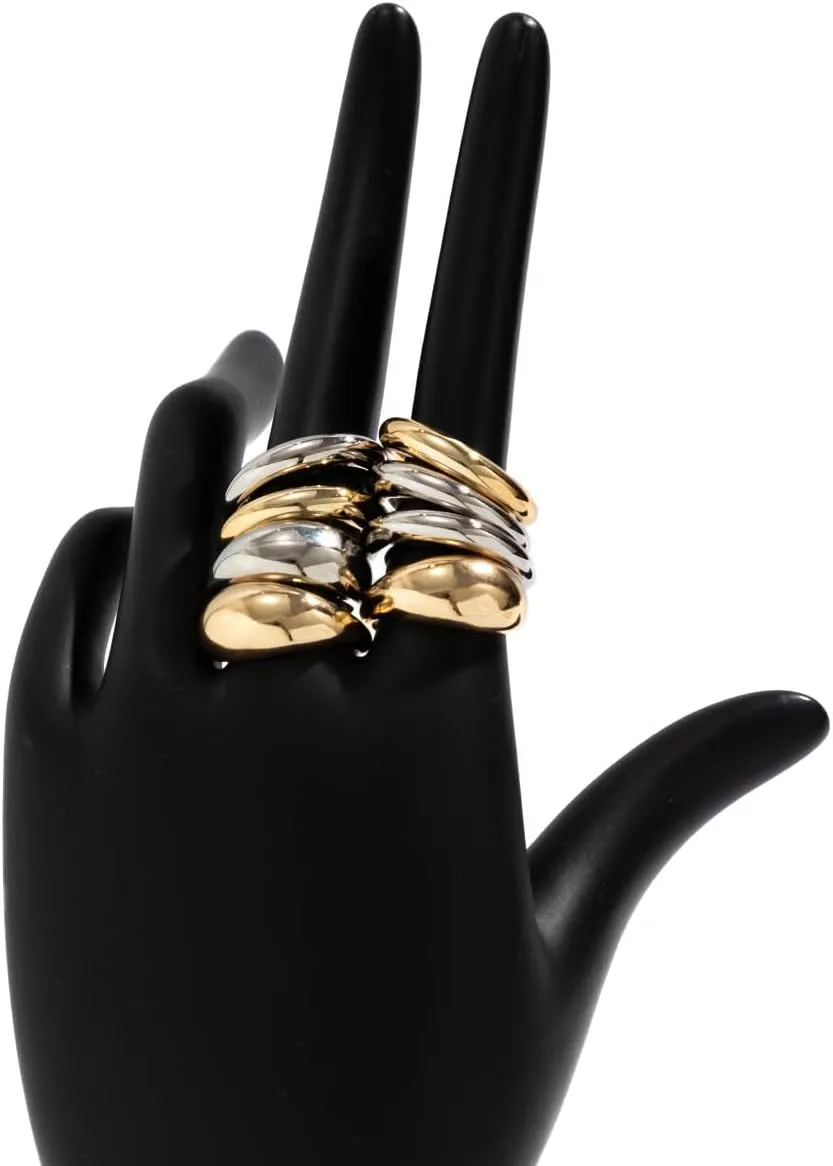 Chunky Gold & Silver Rings Set - Adjustable Thick Statement Rings for Women