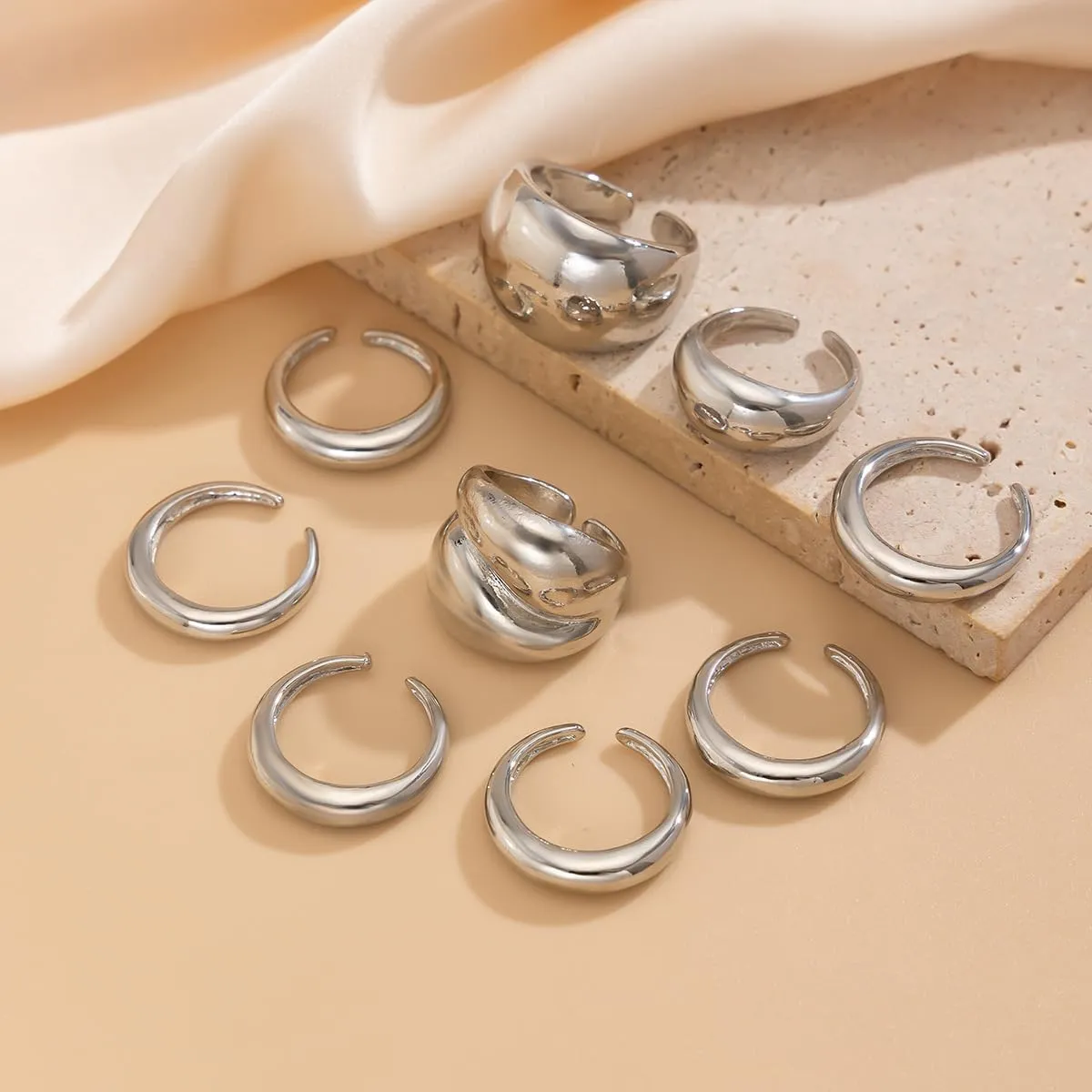 Chunky Gold & Silver Rings Set - Bold Dome Statement Rings for Women