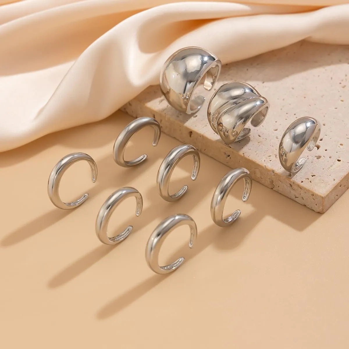 Chunky Gold & Silver Rings Set - Bold Dome Statement Rings for Women