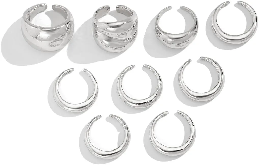 Chunky Gold & Silver Rings Set - Bold Dome Statement Rings for Women