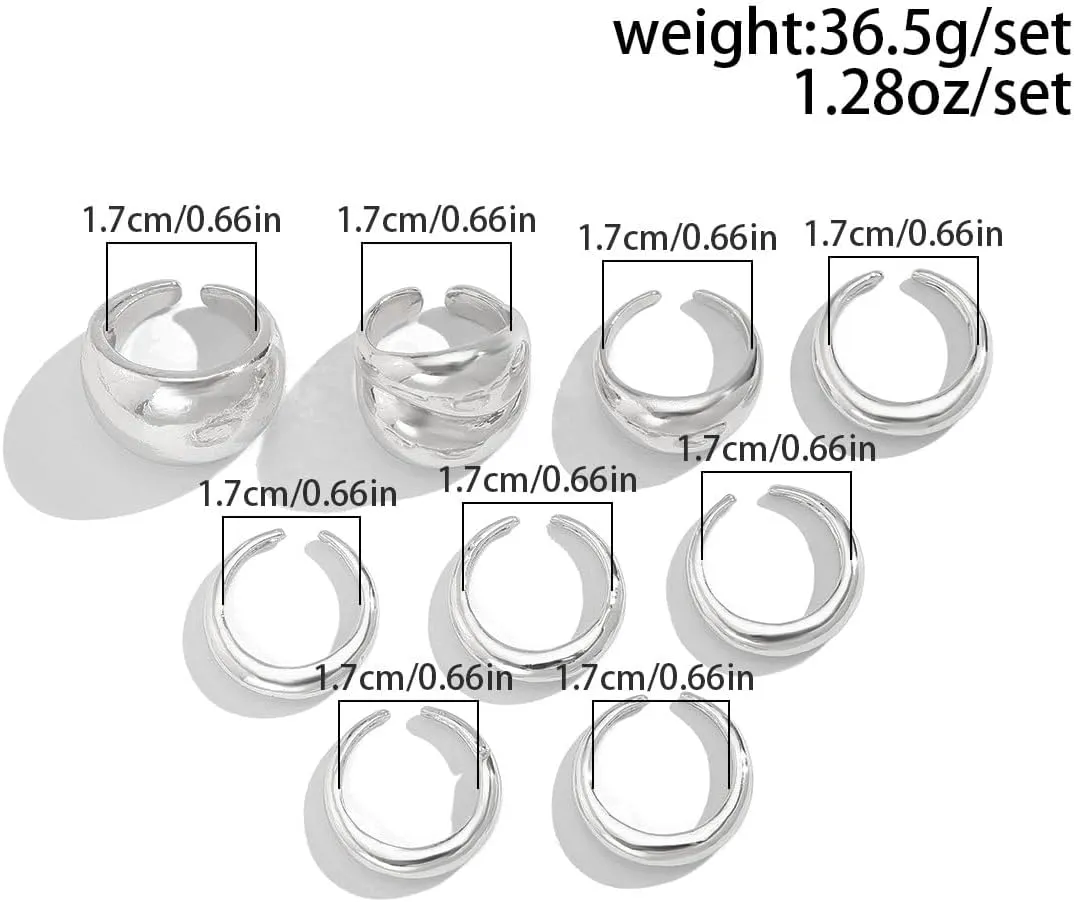 Chunky Gold & Silver Rings Set - Bold Dome Statement Rings for Women