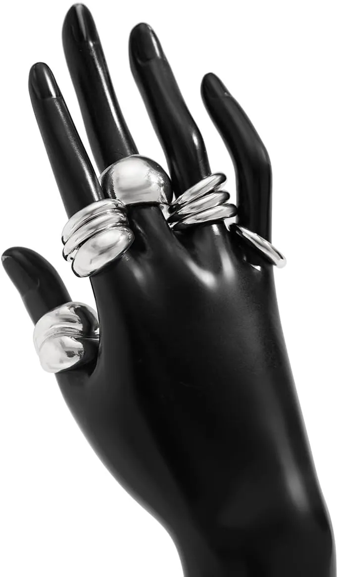 Chunky Gold & Silver Rings Set - Bold Dome Statement Rings for Women