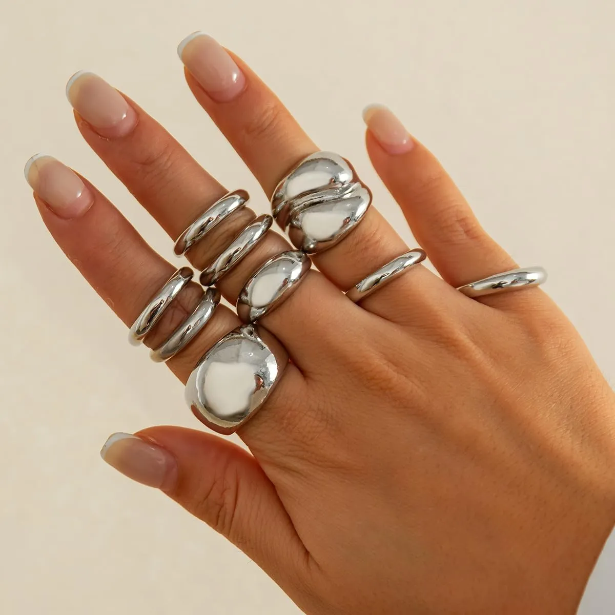 Chunky Gold & Silver Rings Set - Bold Dome Statement Rings for Women
