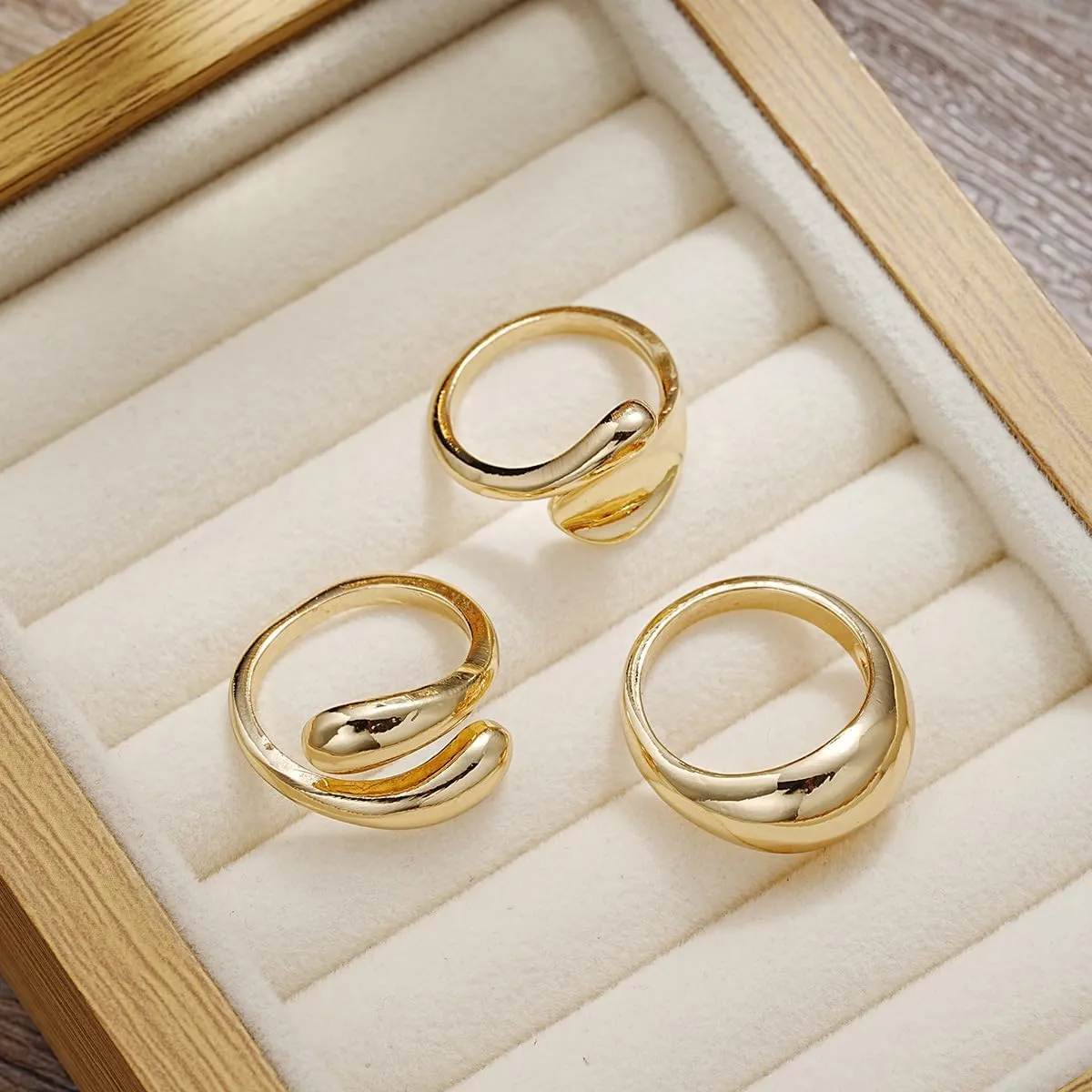Chunky Gold and Silver Rings for Women - Adjustable Statement Open Bold Thick Stackable Rings Set - Gold Plated Jewelry