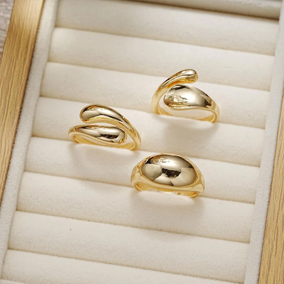 Chunky Gold and Silver Rings for Women - Adjustable Statement Open Bold Thick Stackable Rings Set - Gold Plated Jewelry