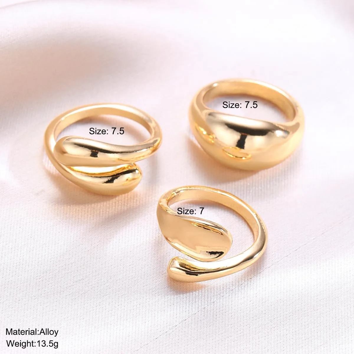 Chunky Gold and Silver Rings for Women - Adjustable Statement Open Bold Thick Stackable Rings Set - Gold Plated Jewelry