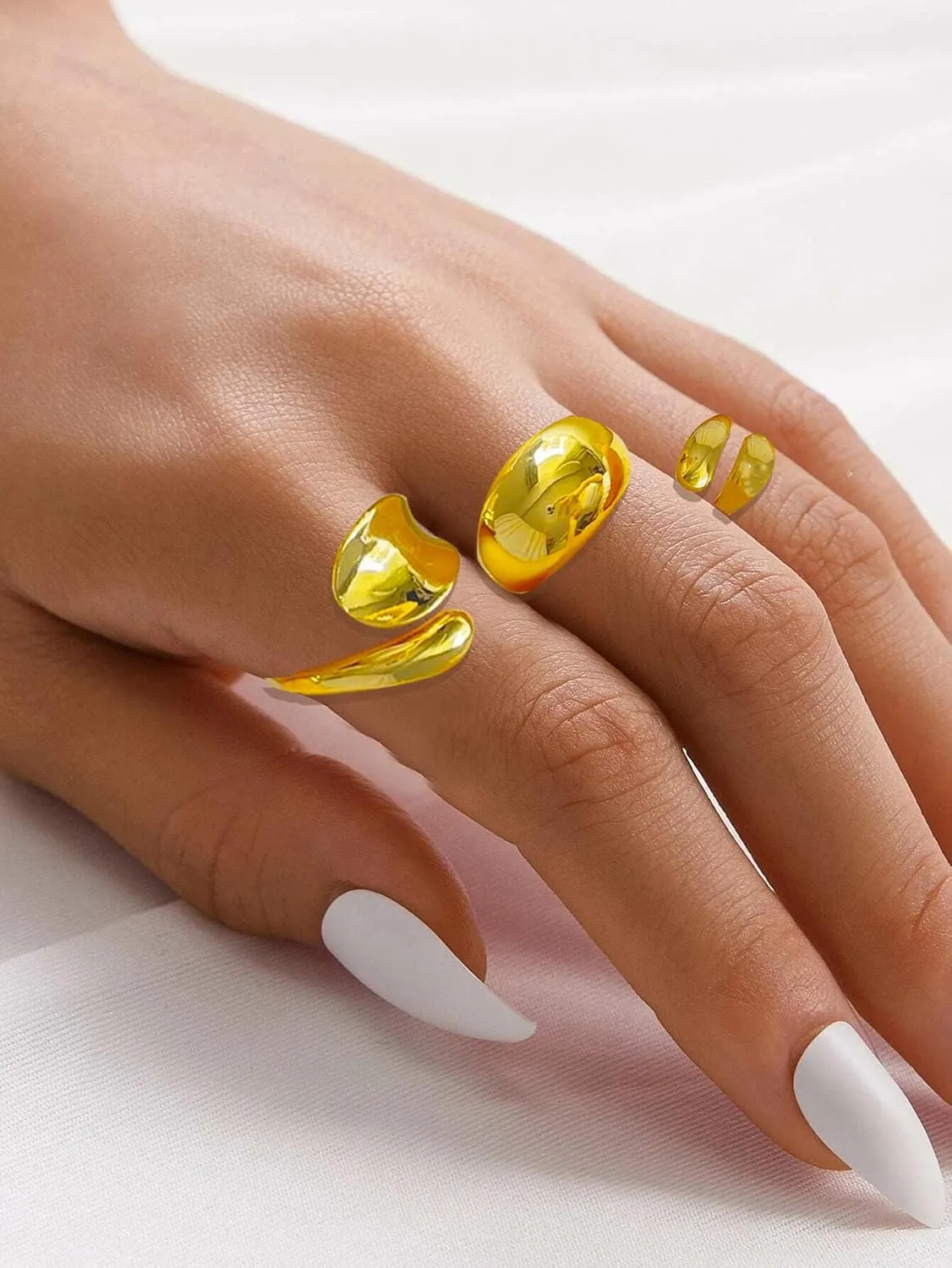 Chunky Gold and Silver Rings for Women - Adjustable Statement Open Bold Thick Stackable Rings Set - Gold Plated Jewelry