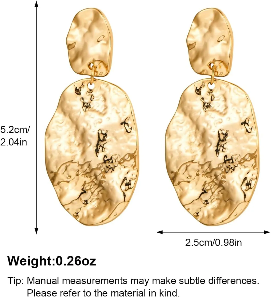 Chunky Gold Earrings for Women - Hammered Gold Plated Dangle Drop Jewelry Gifts