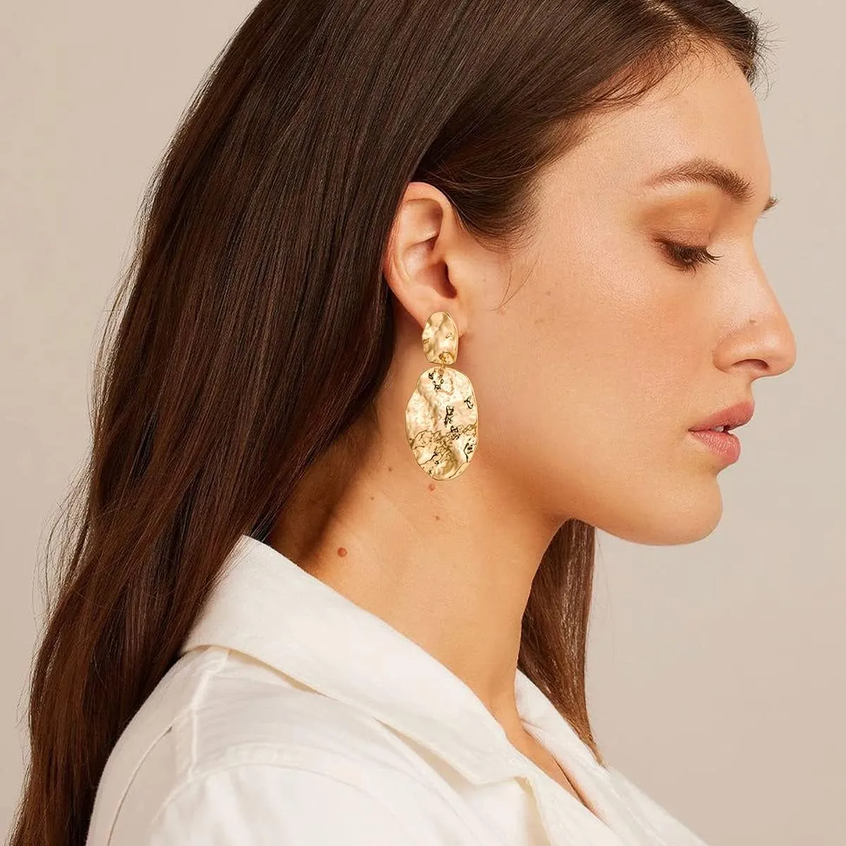 Chunky Gold Earrings for Women - Hammered Gold Plated Dangle Drop Jewelry Gifts