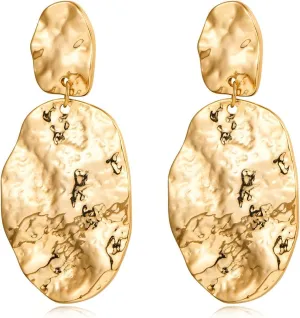 Chunky Gold Earrings for Women - Hammered Gold Plated Dangle Drop Jewelry Gifts