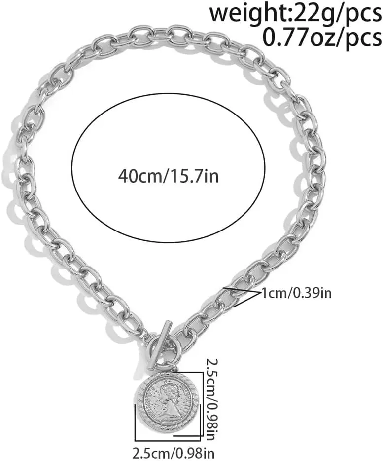 Chunky Gold Heart Necklaces for Women Gold Chunky Cross Necklace Dainty Gold Coin Sun Pendant Necklace Puffy Heart Necklace Cuban Link Necklace OT Buckle Necklace Metal Disc Charm Necklace Gold Statement Jewelry
