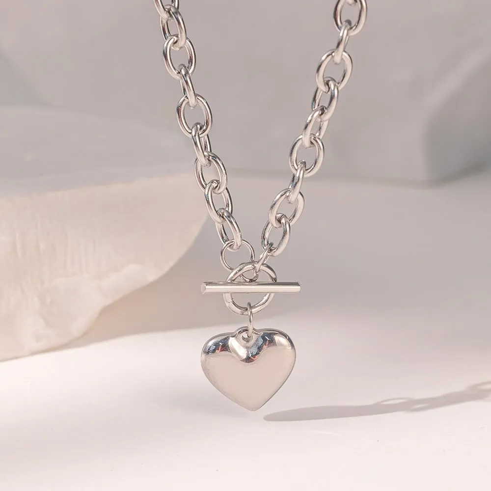 Chunky Gold Heart Necklaces for Women Gold Chunky Cross Necklace Dainty Gold Coin Sun Pendant Necklace Puffy Heart Necklace Cuban Link Necklace OT Buckle Necklace Metal Disc Charm Necklace Gold Statement Jewelry