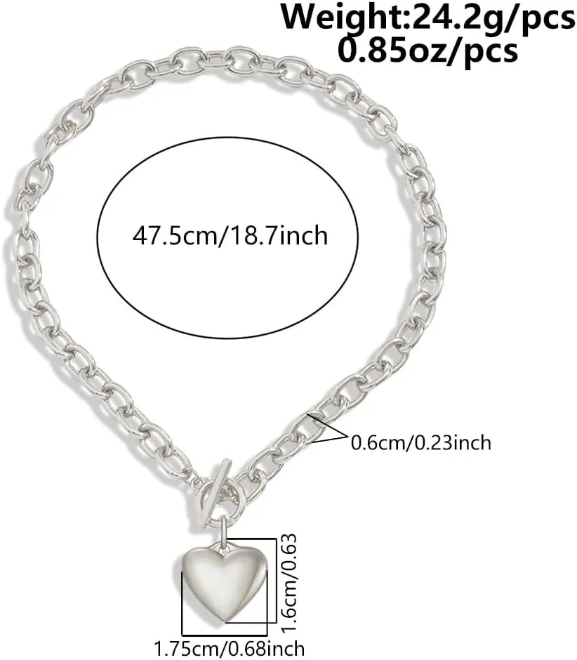 Chunky Gold Heart Necklaces for Women Gold Chunky Cross Necklace Dainty Gold Coin Sun Pendant Necklace Puffy Heart Necklace Cuban Link Necklace OT Buckle Necklace Metal Disc Charm Necklace Gold Statement Jewelry