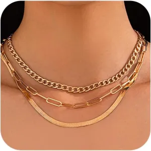 Chunky Gold Layered Choker Necklace Set for Women Dainty Silver Layering Cuba Chain Collar Necklace Vintage Hip Hop Paperclip Necklaces Snake Chain Jewelry