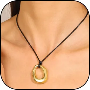 Chunky Gold Necklaces for Women Gold Statement Necklace Trendy Black Rope Choker Necklaces Long Silver Chunky Charm Necklace Irregular Hollow Pendant Necklace Summer Jewelry