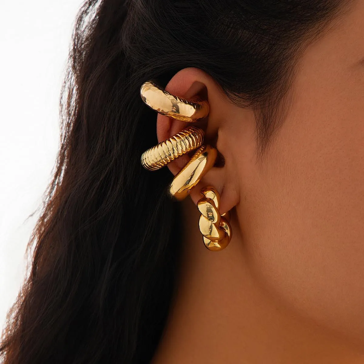 Chunky Gold Silver Ear Cuff for Women Punk Non Piercing Clip On Cartilage Cuff Earrings Thick Metal Ear Cuff Trendy 14K Gold Jewelry Hoop Earring
