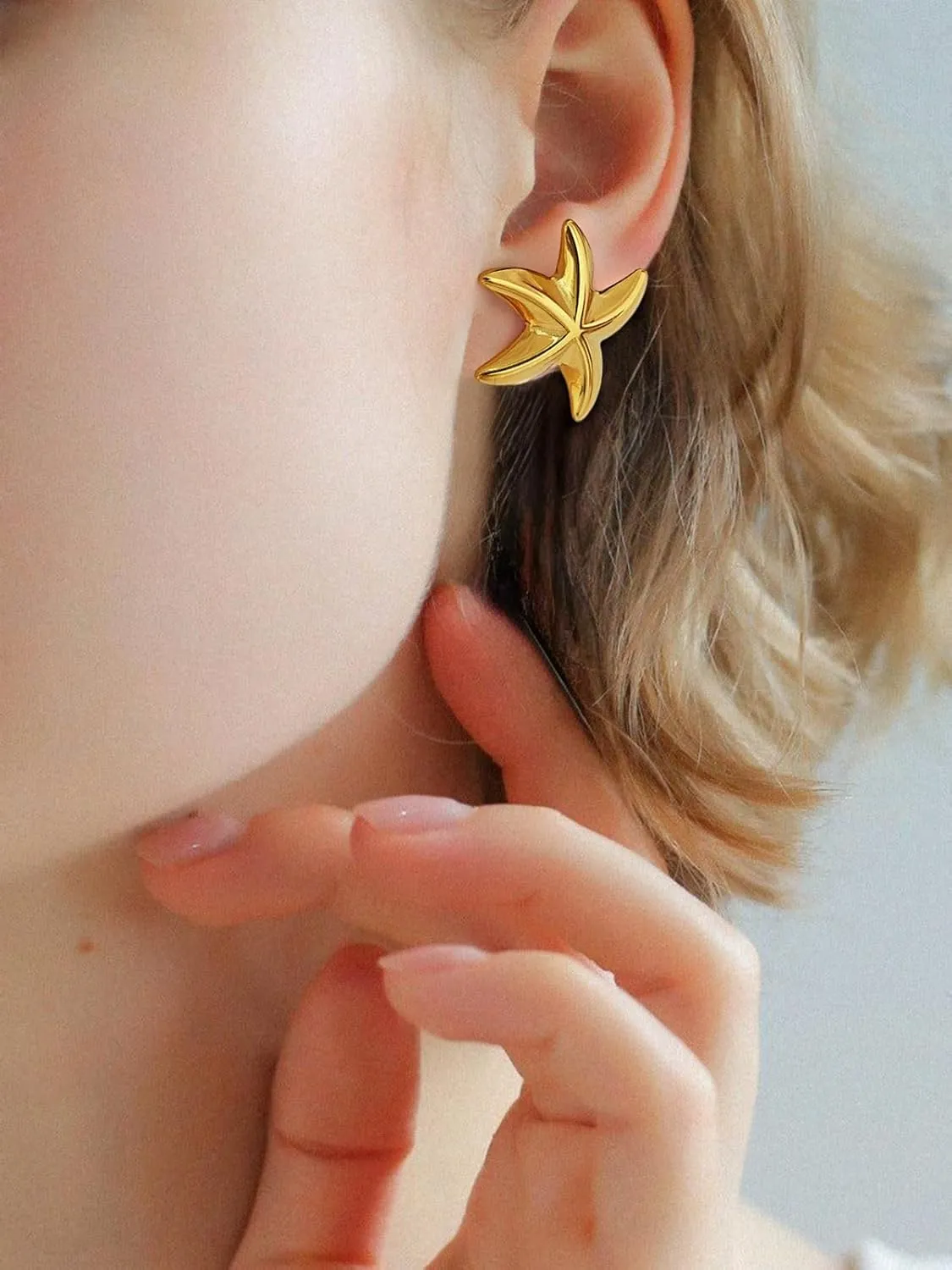 Chunky Gold Stud Earrings for Women Conch Seashell Starfish Earrings Boho Ocean Earrings Vintage Statement Geometric Earrings Summer Beach Jewelry