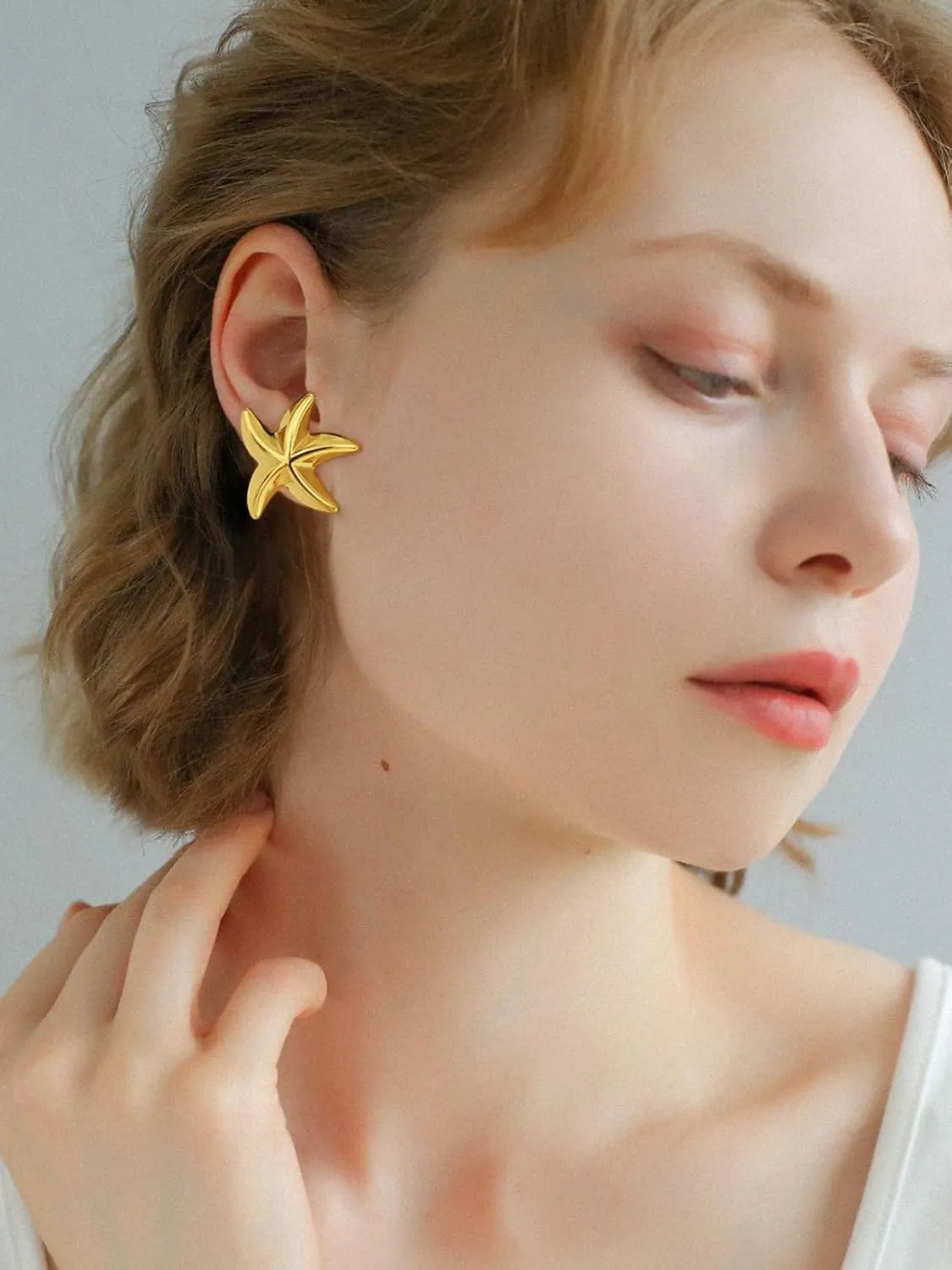 Chunky Gold Stud Earrings for Women Conch Seashell Starfish Earrings Boho Ocean Earrings Vintage Statement Geometric Earrings Summer Beach Jewelry