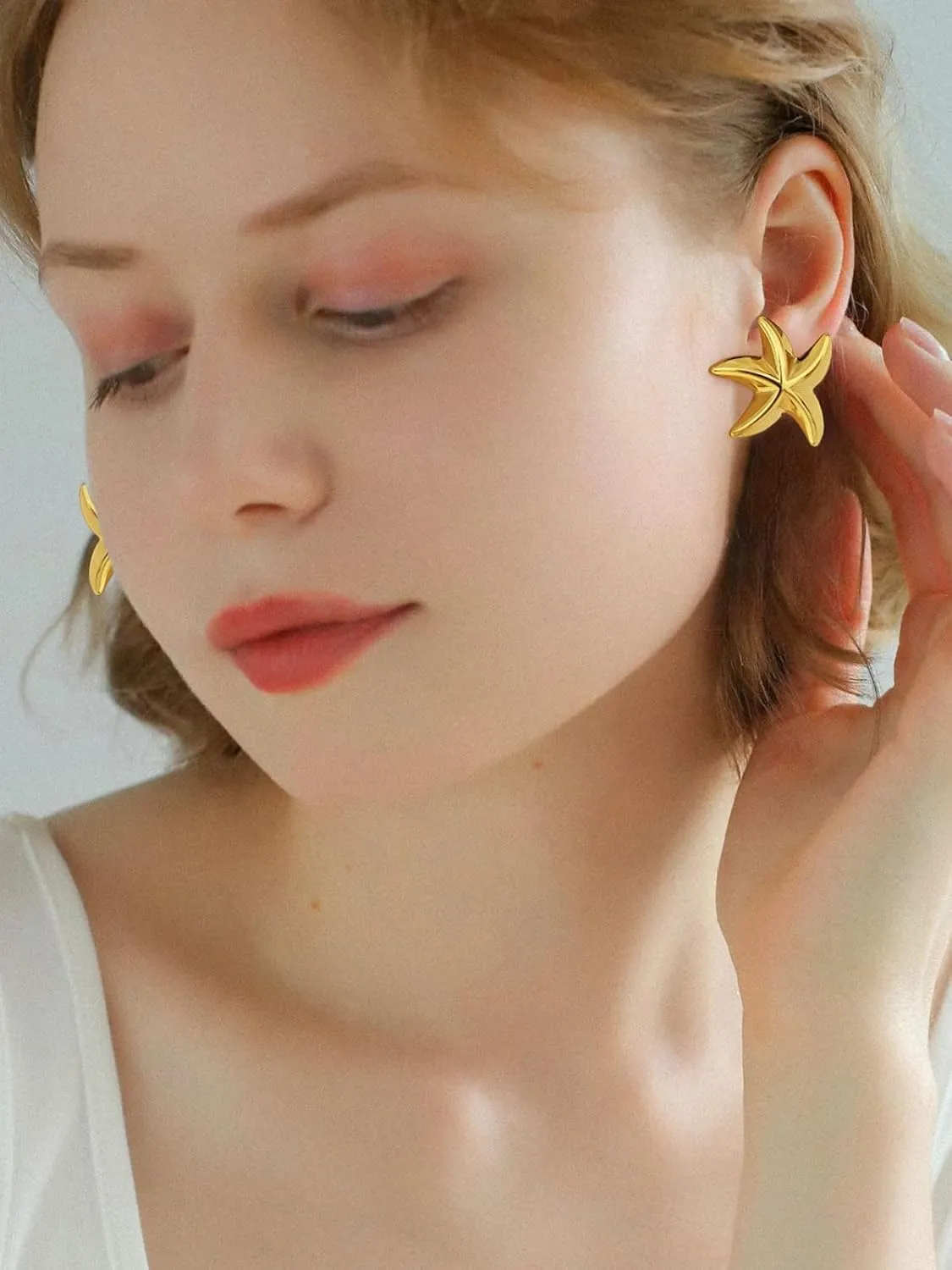 Chunky Gold Stud Earrings for Women Conch Seashell Starfish Earrings Boho Ocean Earrings Vintage Statement Geometric Earrings Summer Beach Jewelry