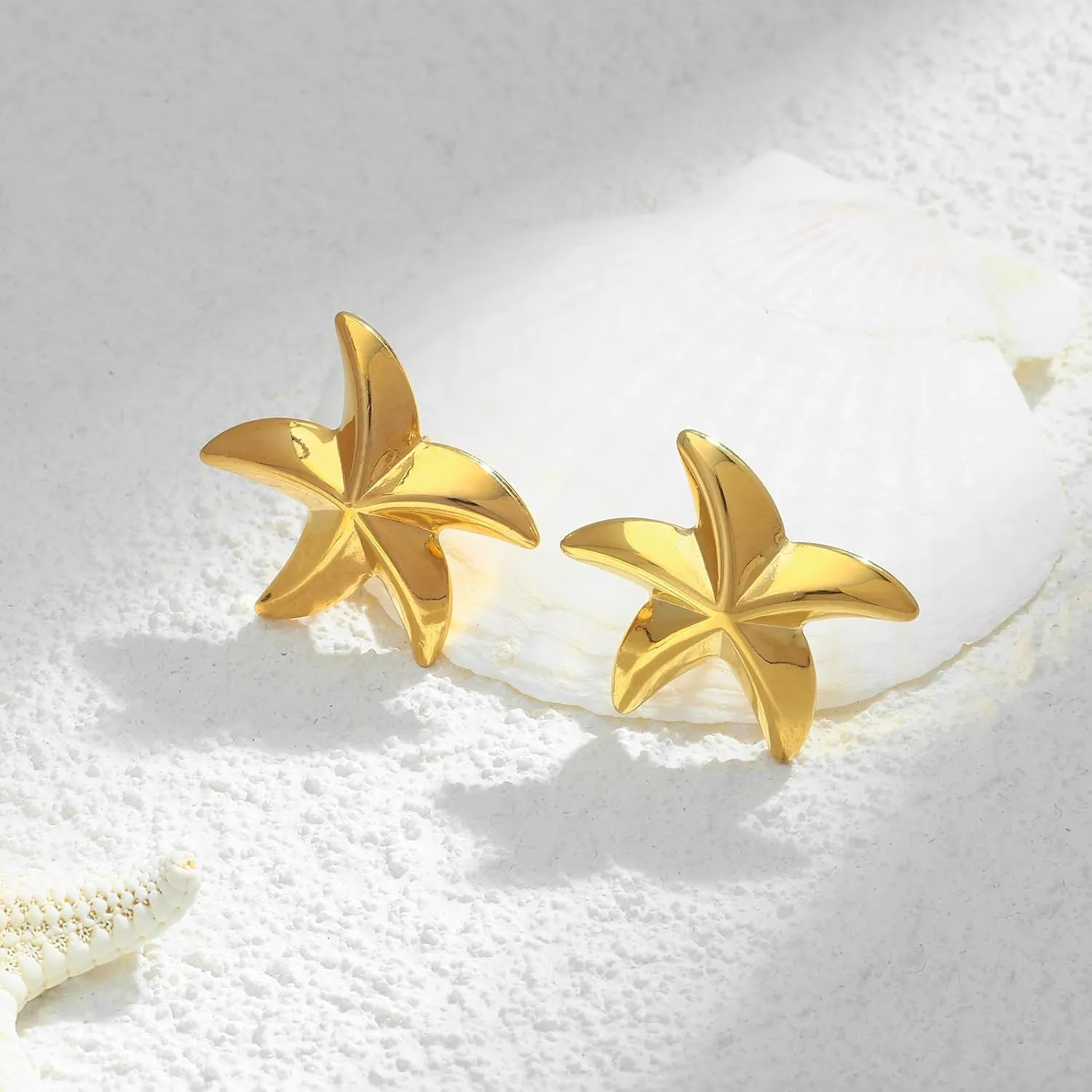 Chunky Gold Stud Earrings for Women Conch Seashell Starfish Earrings Boho Ocean Earrings Vintage Statement Geometric Earrings Summer Beach Jewelry