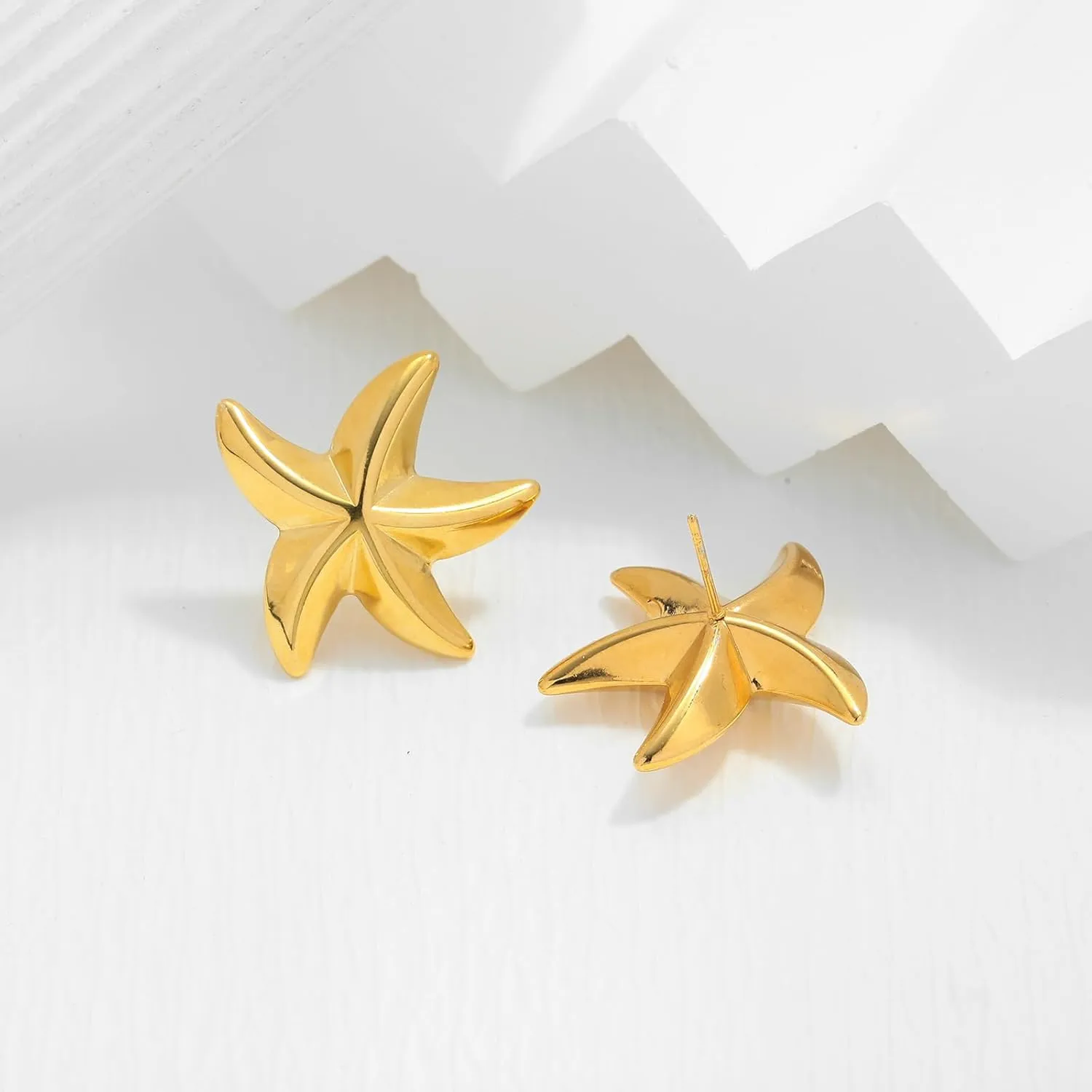 Chunky Gold Stud Earrings for Women Conch Seashell Starfish Earrings Boho Ocean Earrings Vintage Statement Geometric Earrings Summer Beach Jewelry