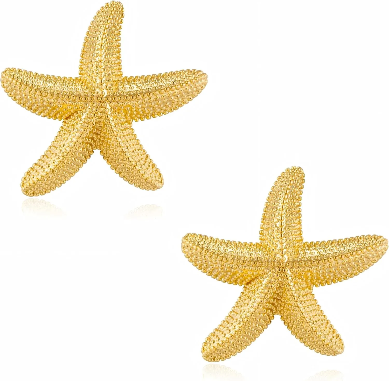 Chunky Gold Stud Earrings for Women Gold Seashell Starfish Earrings Vintage Boho Ocean Sea Scallop Shell Earrings Statement Gold Earrings