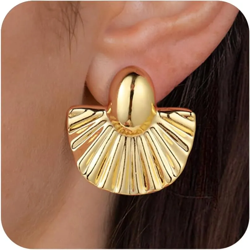 Chunky Gold/Silver Earrings for Women, Irregular Lightweight Statement Stud Earrings Vintage Jewelry Gifts for Women