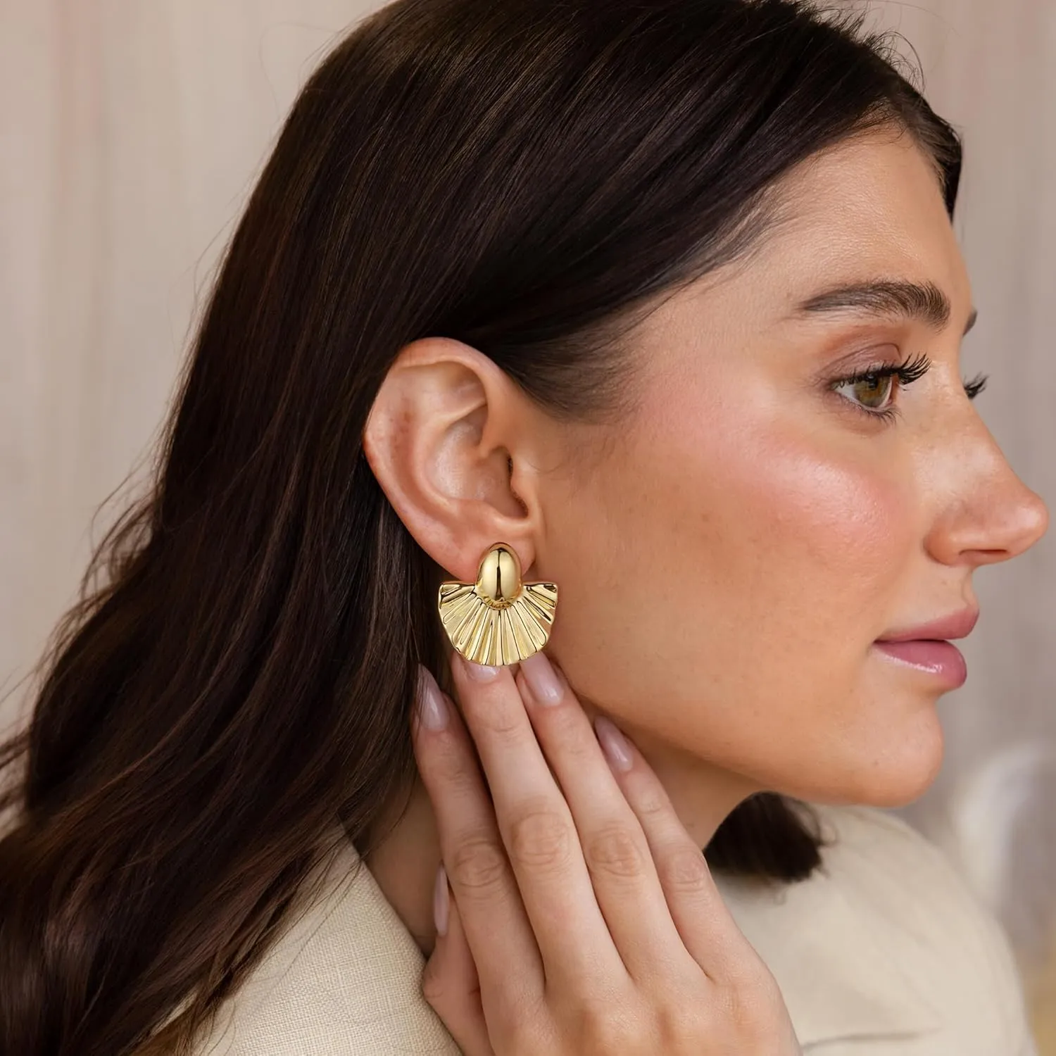 Chunky Gold/Silver Earrings for Women, Irregular Lightweight Statement Stud Earrings Vintage Jewelry Gifts for Women