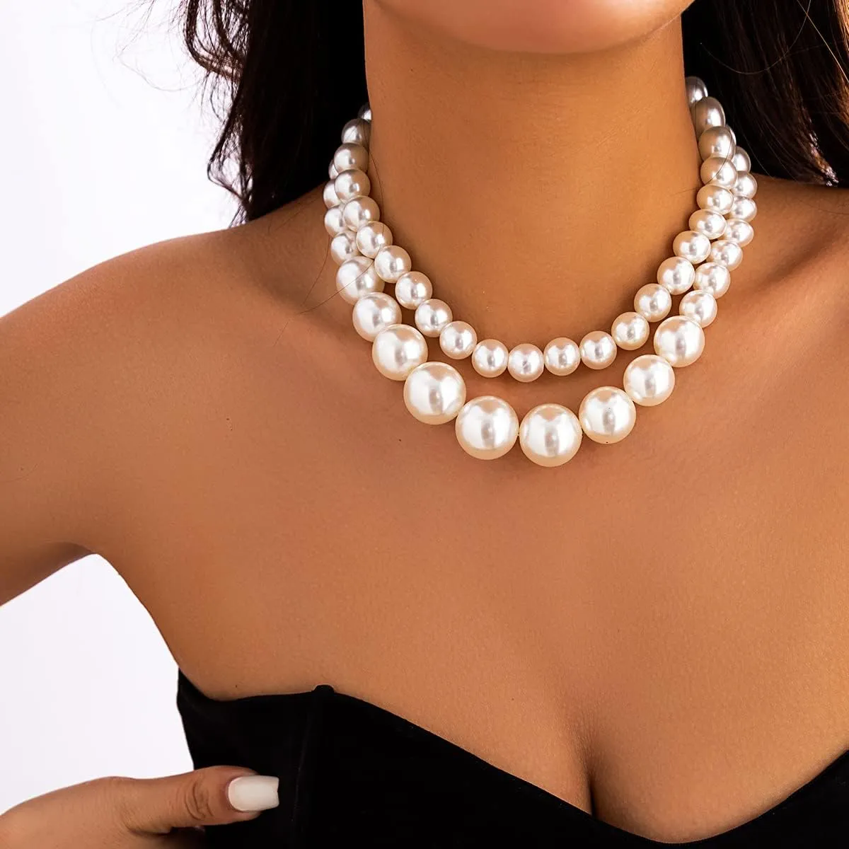 Chunky Pearl Necklaces White Big Beaded Necklace Pearls Statement Necklace Dainty Pearl Choker Necklaces Fashion Baroque Pearl Accessories Wedding Prom Jewelry for Women