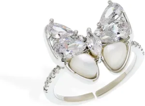 Chunky Silver Butterfly Open Rings for Women, Trendy Statement Adjustable Cubic Zirconia Finger Band Prom Holiday Wedding Jewelry Gift