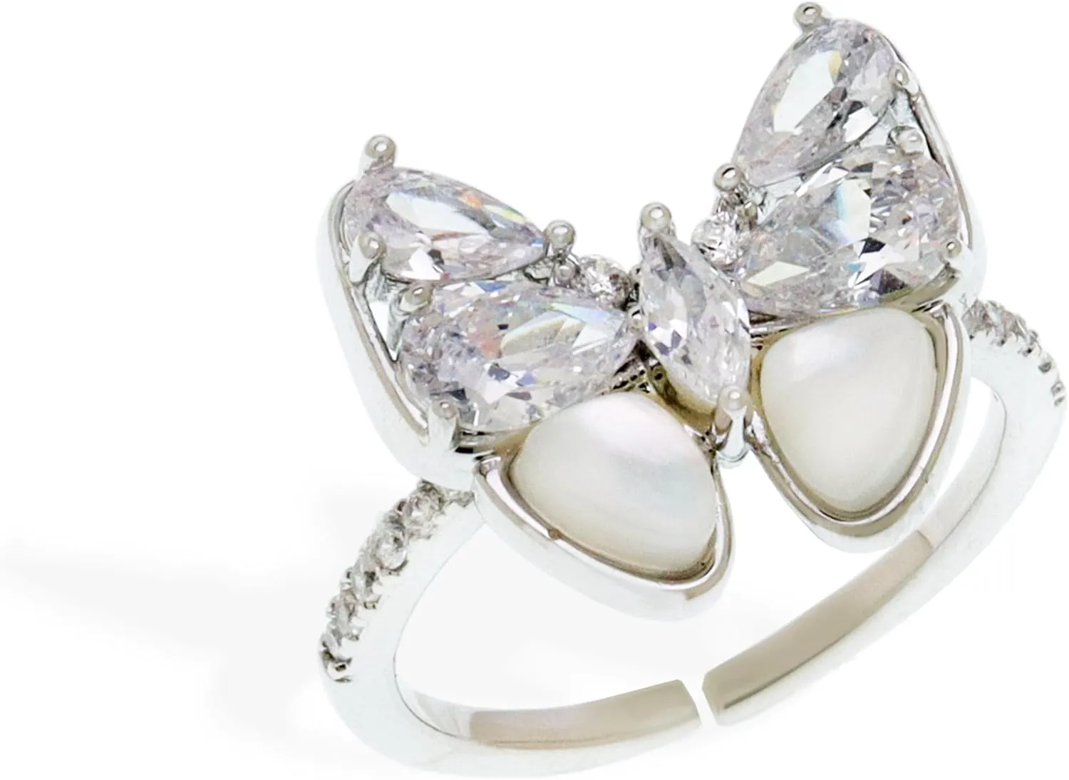 Chunky Silver Butterfly Open Rings for Women, Trendy Statement Adjustable Cubic Zirconia Finger Band Prom Holiday Wedding Jewelry Gift