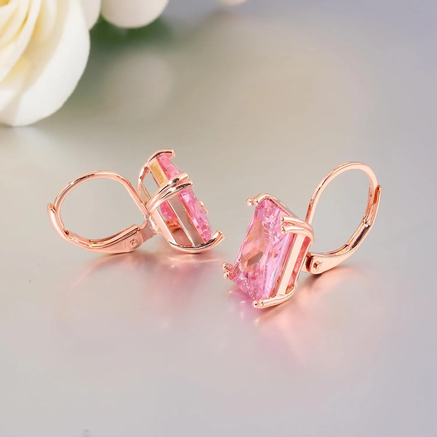 CiNily Emerald Cut Drop Dangle Earrings for Women 18K White Gold Plated Cubic Zirconia Simulated Diamond Dangle Earrings Jewelry Gifts for Weddings Birthday Party