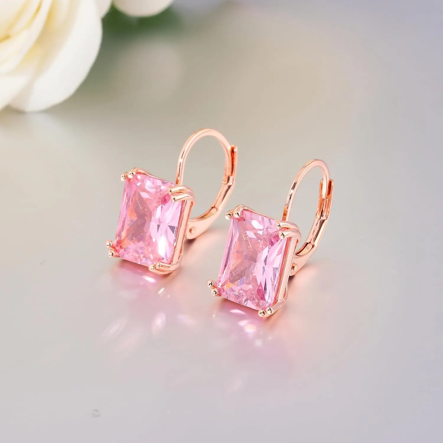 CiNily Emerald Cut Drop Dangle Earrings for Women 18K White Gold Plated Cubic Zirconia Simulated Diamond Dangle Earrings Jewelry Gifts for Weddings Birthday Party