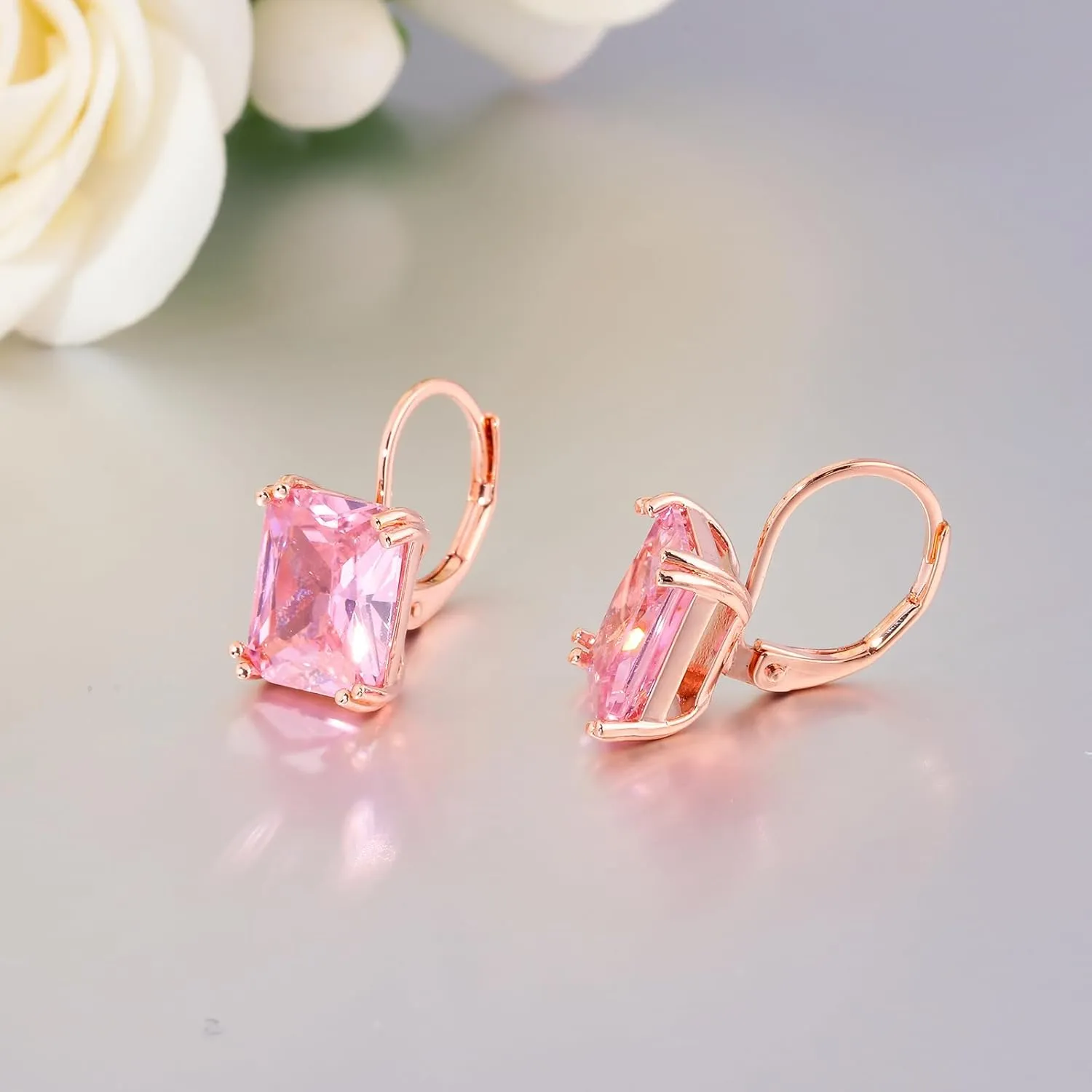 CiNily Emerald Cut Drop Dangle Earrings for Women 18K White Gold Plated Cubic Zirconia Simulated Diamond Dangle Earrings Jewelry Gifts for Weddings Birthday Party