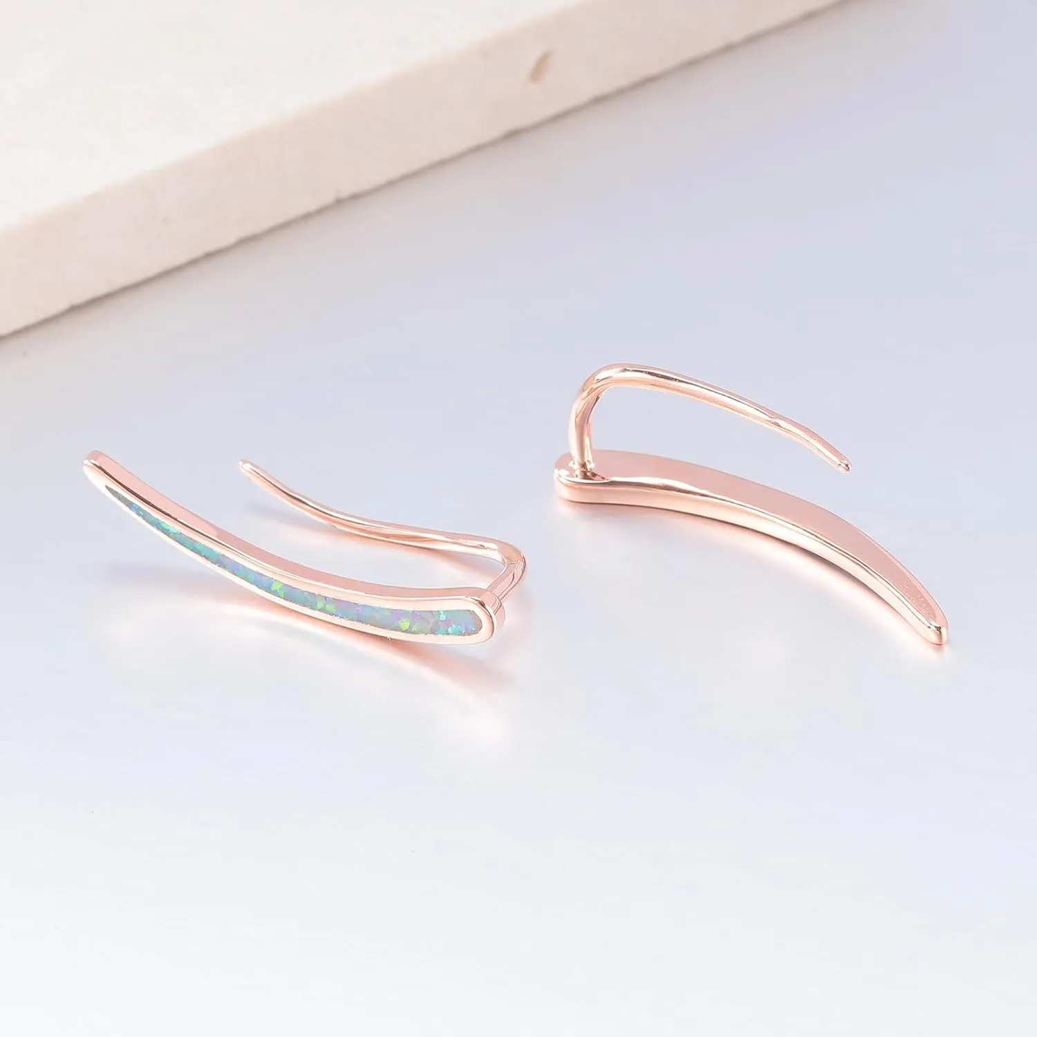 CiNily Opal Earrings, Ear Cuffs Climber Earrings for Women Hypoallergenic, 14K Gold Plated Cartilage Studs Crawler Stud Ear Rings Dainty Trendy Jewelry Fashion Ear Ring Birthday Gift for Her