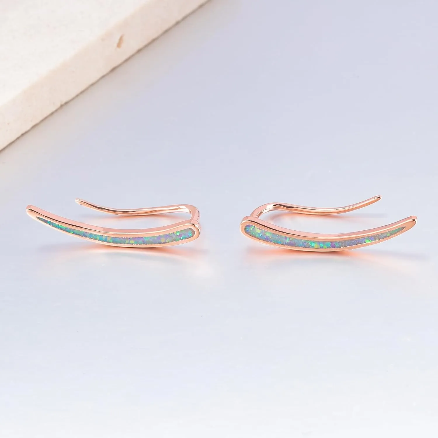 CiNily Opal Earrings, Ear Cuffs Climber Earrings for Women Hypoallergenic, 14K Gold Plated Cartilage Studs Crawler Stud Ear Rings Dainty Trendy Jewelry Fashion Ear Ring Birthday Gift for Her