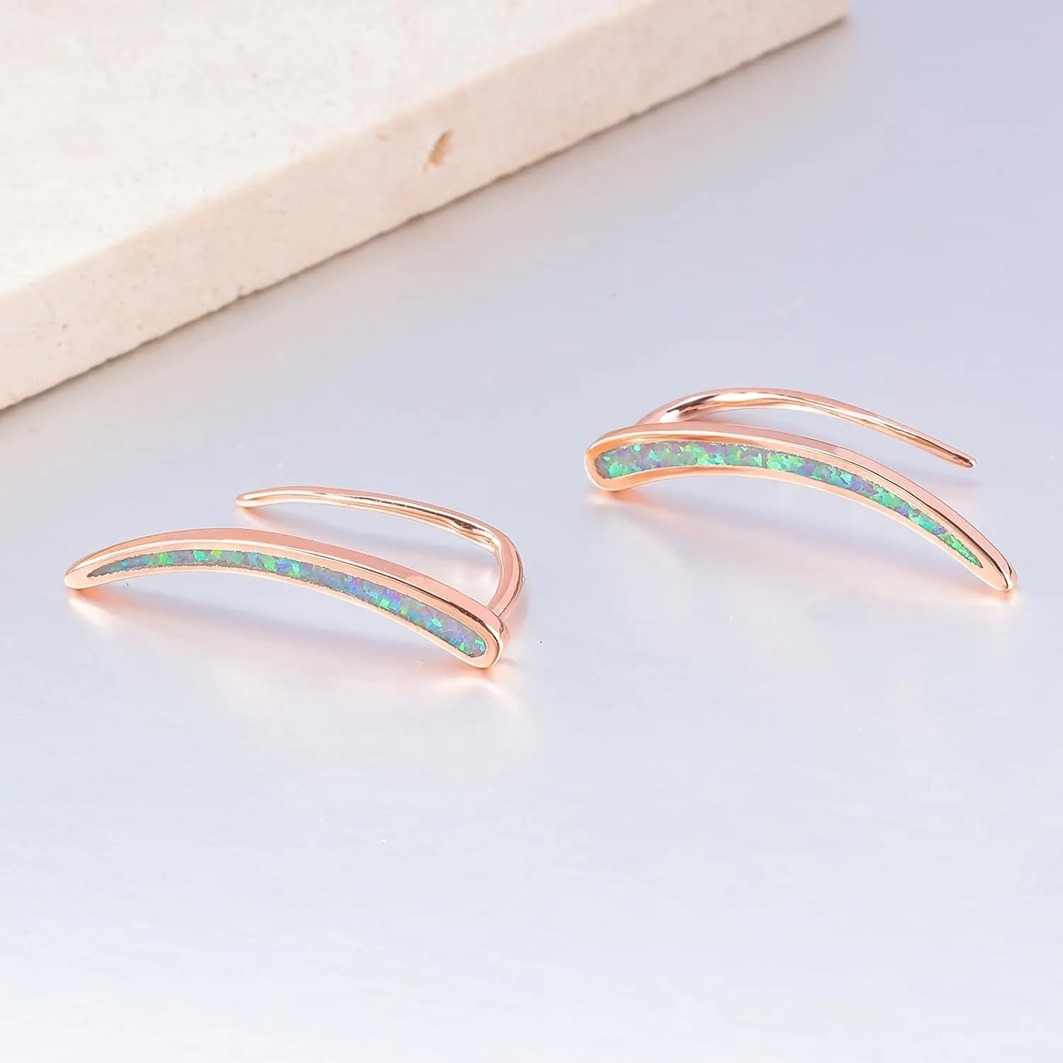 CiNily Opal Earrings, Ear Cuffs Climber Earrings for Women Hypoallergenic, 14K Gold Plated Cartilage Studs Crawler Stud Ear Rings Dainty Trendy Jewelry Fashion Ear Ring Birthday Gift for Her