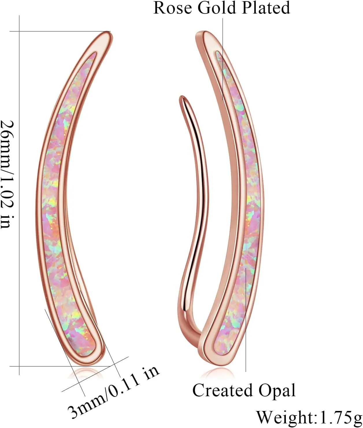 CiNily Opal Earrings, Ear Cuffs Climber Earrings for Women Hypoallergenic, 14K Gold Plated Cartilage Studs Crawler Stud Ear Rings Dainty Trendy Jewelry Fashion Ear Ring Birthday Gift for Her
