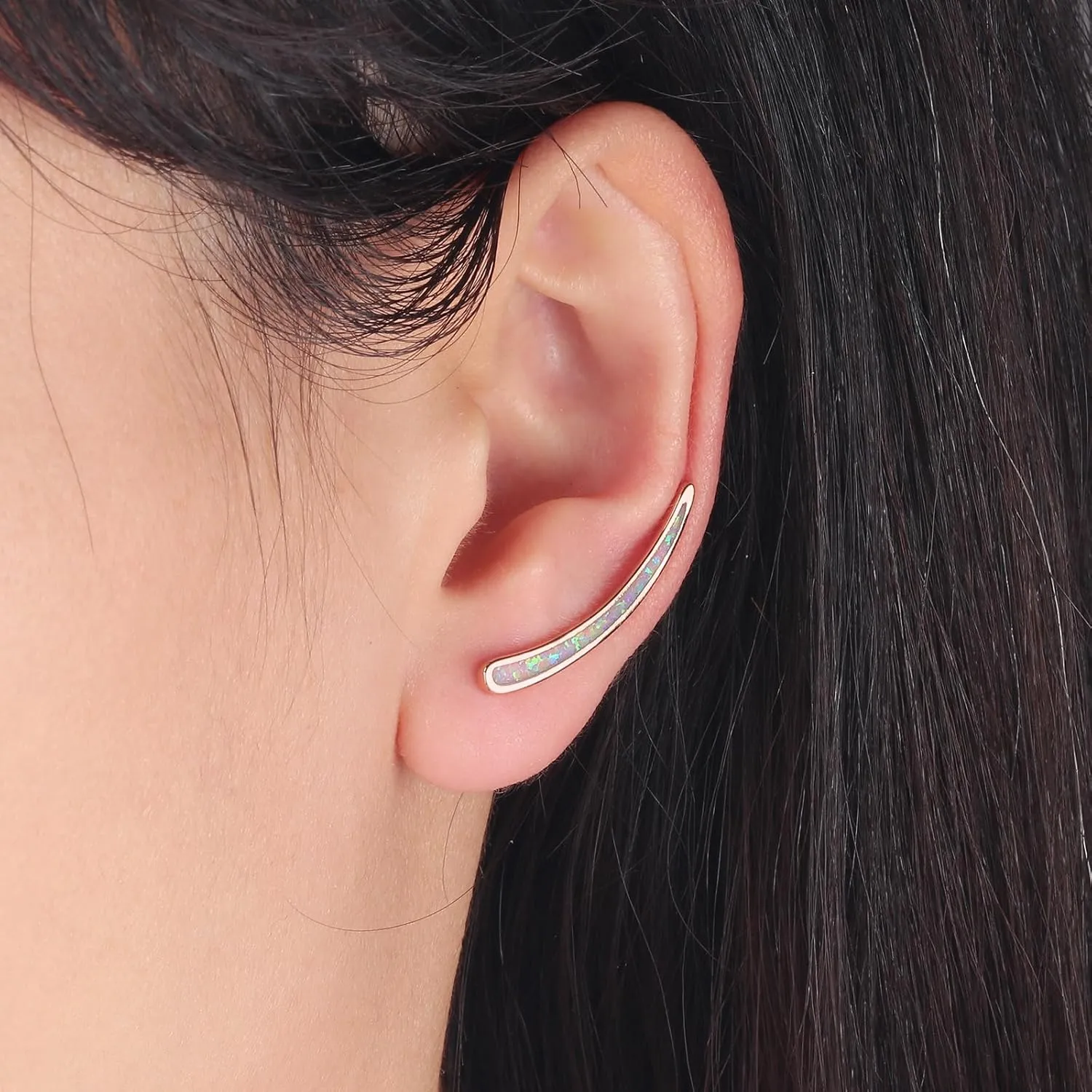 CiNily Opal Earrings, Ear Cuffs Climber Earrings for Women Hypoallergenic, 14K Gold Plated Cartilage Studs Crawler Stud Ear Rings Dainty Trendy Jewelry Fashion Ear Ring Birthday Gift for Her