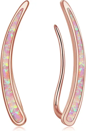 CiNily Opal Earrings, Ear Cuffs Climber Earrings for Women Hypoallergenic, 14K Gold Plated Cartilage Studs Crawler Stud Ear Rings Dainty Trendy Jewelry Fashion Ear Ring Birthday Gift for Her