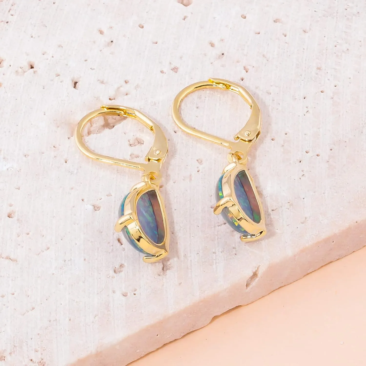 CiNily Teardrop Leverback Dangle Earrings for Women Hypoallergenic Created Fire Opal Pendant Drop Earrings 14K White/Rose/Gold Hanging Lever Earrings Fashion Graduation Party Jewelry Gifts