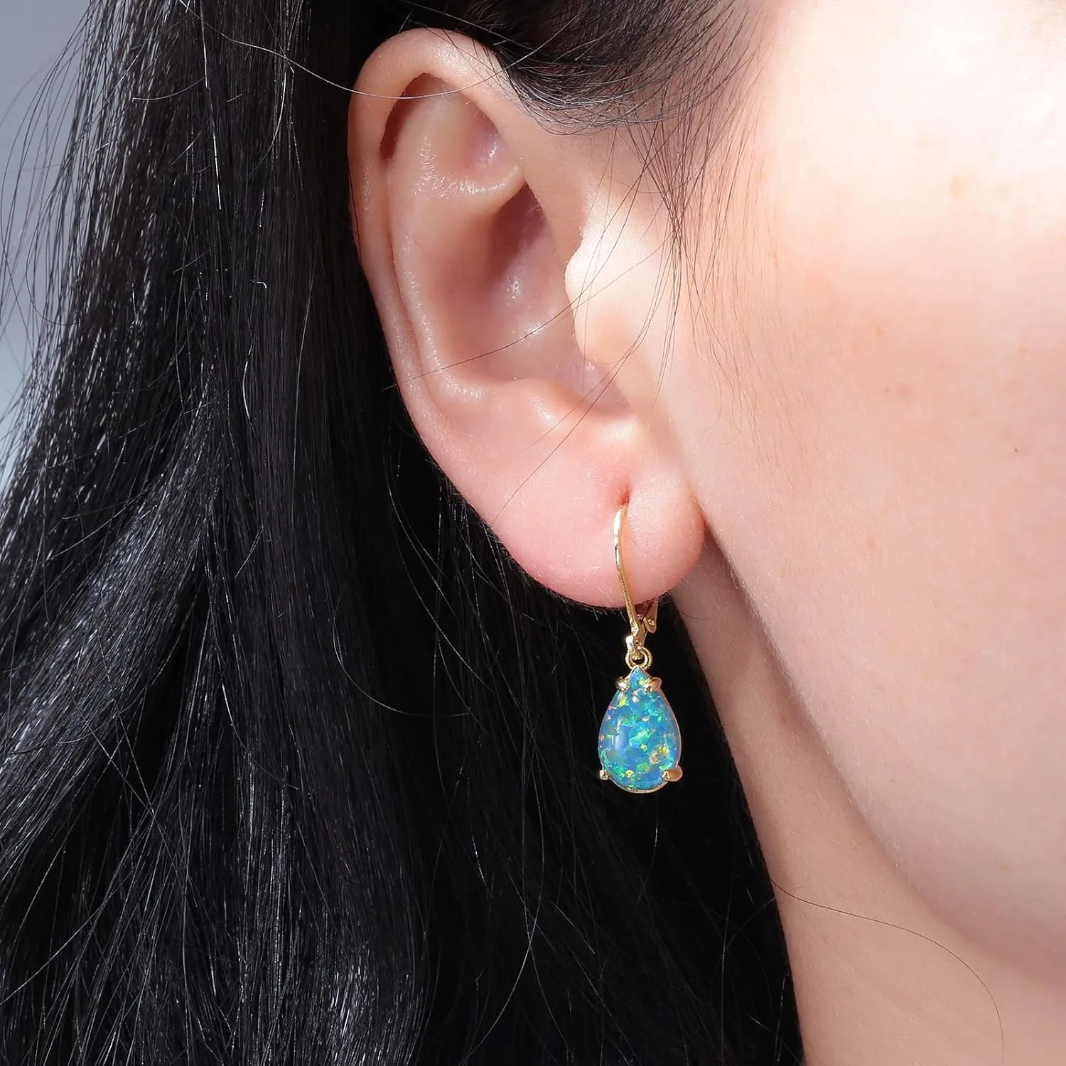 CiNily Teardrop Leverback Dangle Earrings for Women Hypoallergenic Created Fire Opal Pendant Drop Earrings 14K White/Rose/Gold Hanging Lever Earrings Fashion Graduation Party Jewelry Gifts