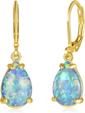 CiNily Teardrop Leverback Dangle Earrings for Women Hypoallergenic Created Fire Opal Pendant Drop Earrings 14K White/Rose/Gold Hanging Lever Earrings Fashion Graduation Party Jewelry Gifts