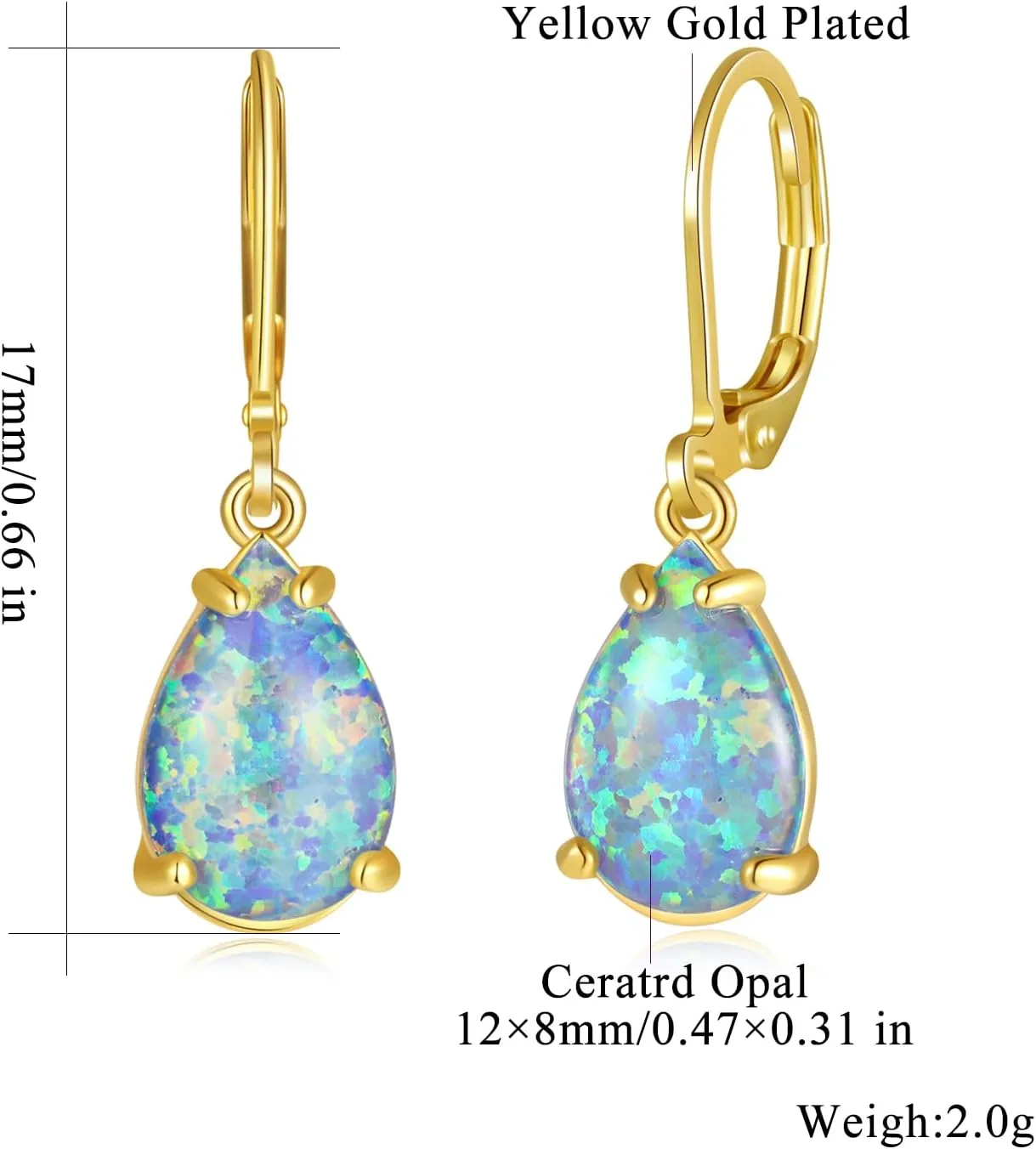 CiNily Teardrop Leverback Dangle Earrings for Women Hypoallergenic Created Fire Opal Pendant Drop Earrings 14K White/Rose/Gold Hanging Lever Earrings Fashion Graduation Party Jewelry Gifts