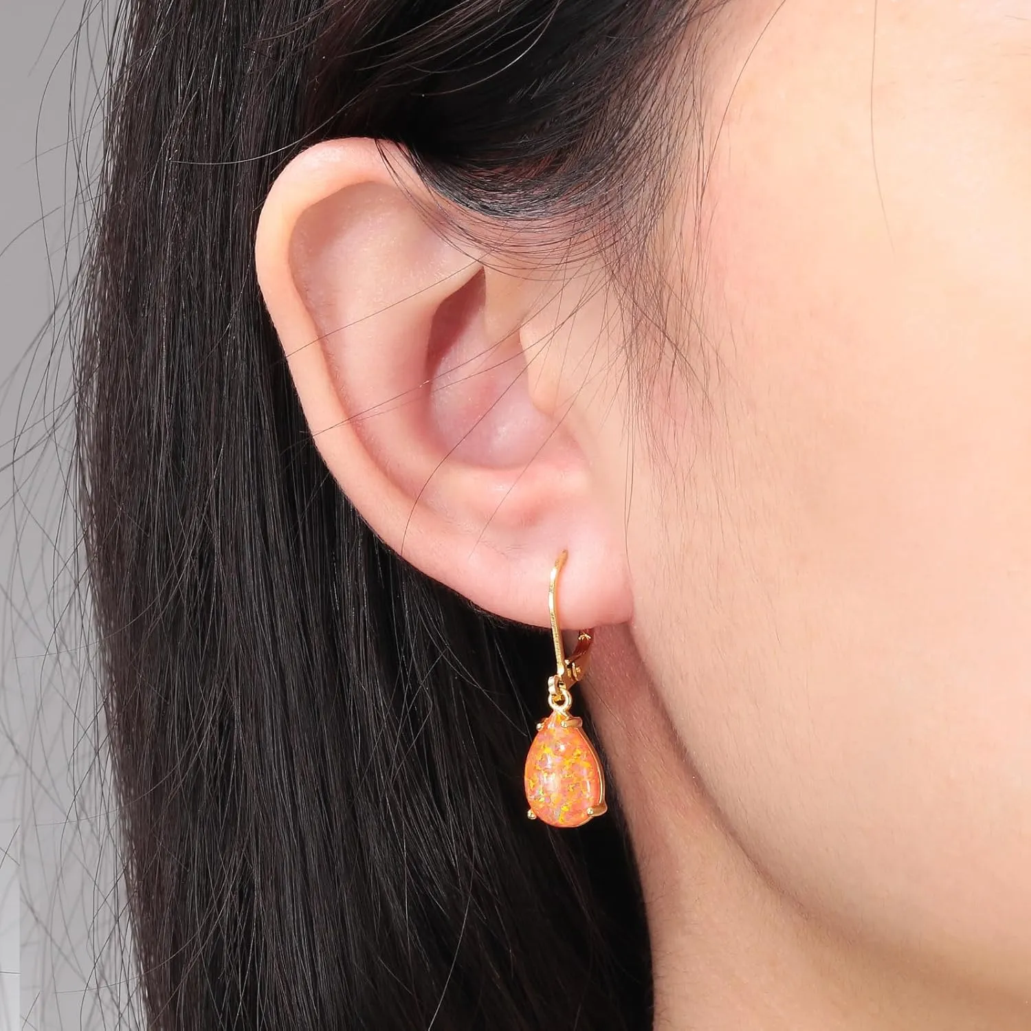 CiNily Teardrop Leverback Dangle Earrings for Women Hypoallergenic Created Fire Opal Pendant Drop Earrings 14K White/Rose/Gold Hanging Lever Earrings Fashion Graduation Party Jewelry Gifts